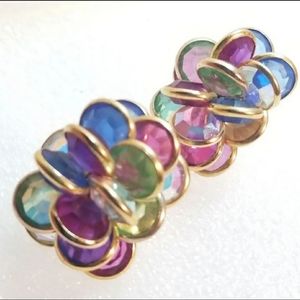 Signed Swarovski Cluster AB Earrings